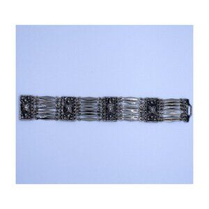 Vintage Taxco Sterling Silver Geometric Pyramid Panel Link Bracelet, 7.25" L